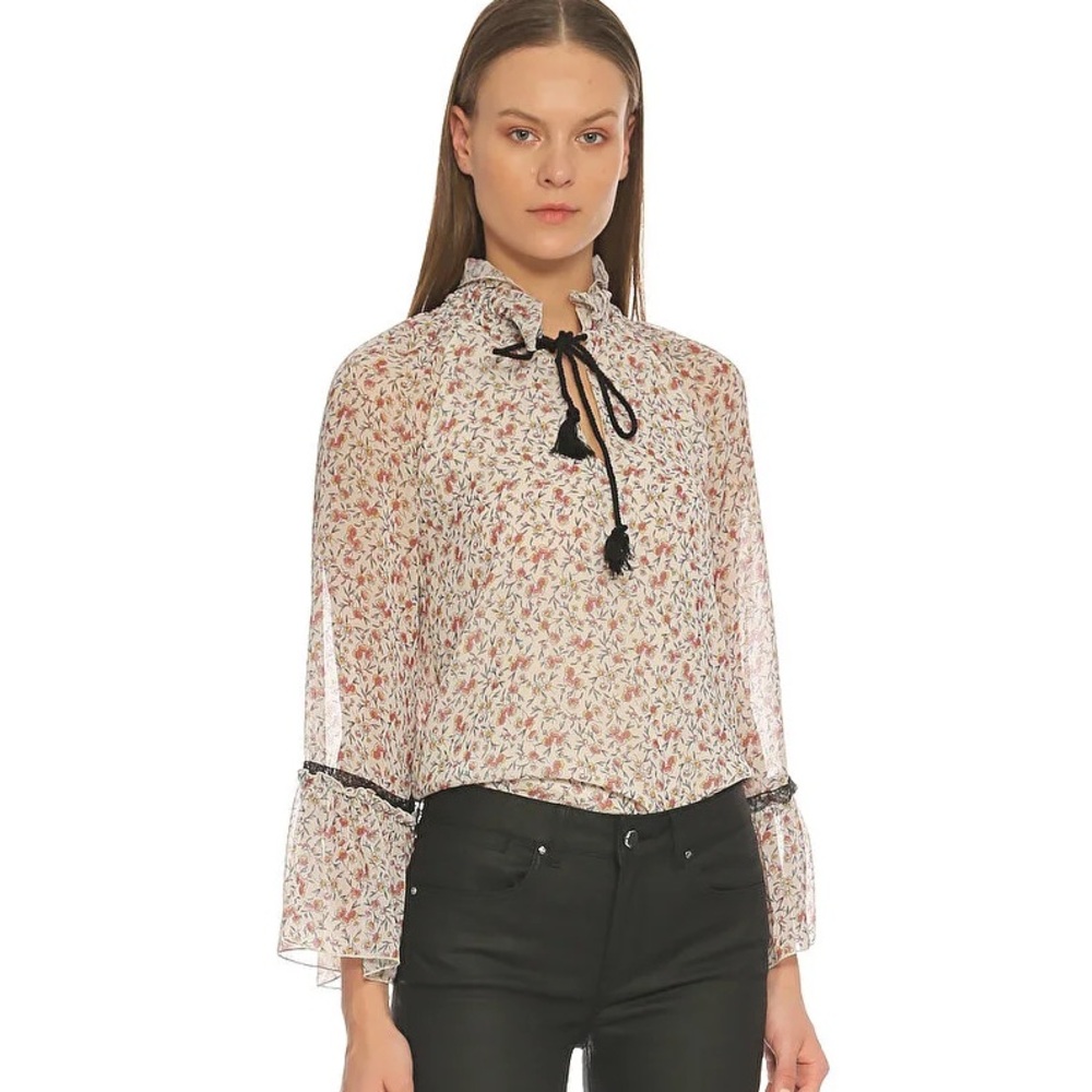 See by Chloe Floral Tie Neck Blouse Sz 34/XS